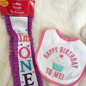 NWT girl’s 1st birthday Sash & bib